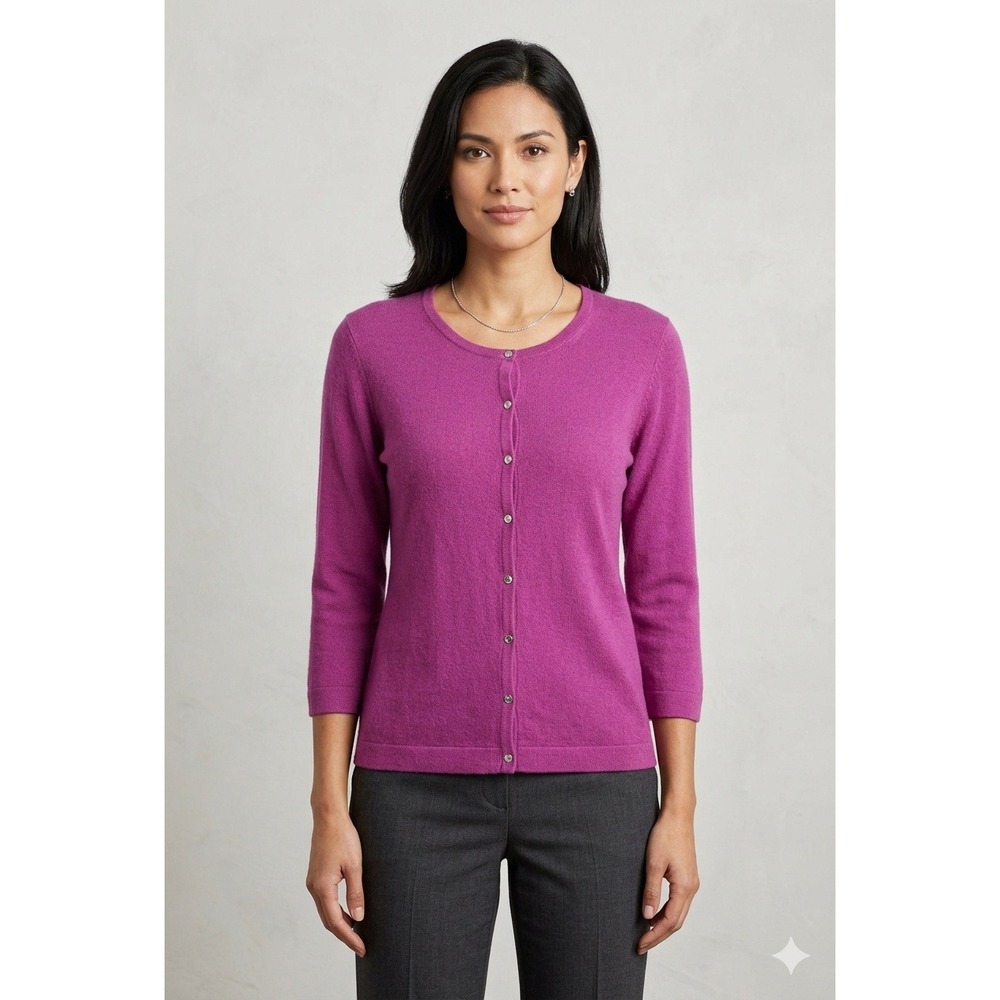 Vtg Barbiecore Pink Purple Silk Cashmere Cardigan Timelessโ Quiet Luxury Size M
